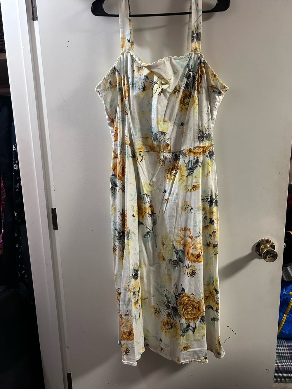 Floral Cream Midi Dress with Yellow Rose Print and Adjustable Straps
